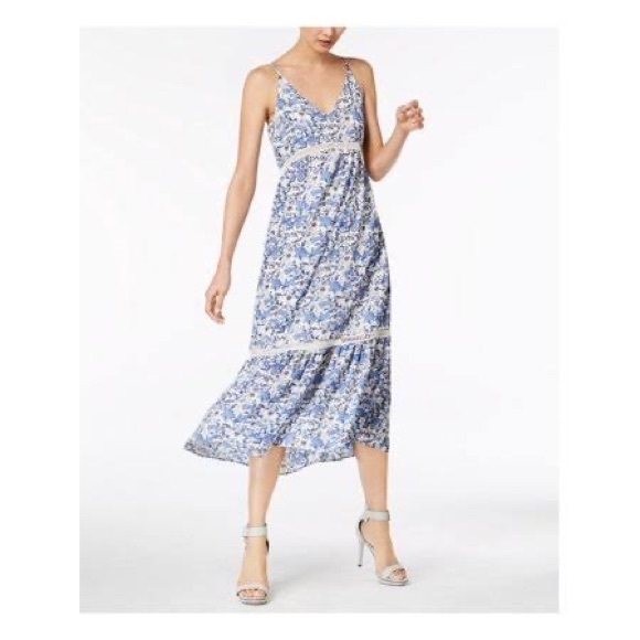 CeCe Summer dress spaghetti straps blue and white midi size 00 floral beach midi - Picture 5 of 15